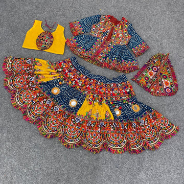 Navratri kid's Traditional 4pc Lehenga set with Cap and Kedia