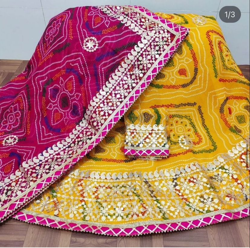 Rajsthani Traditional Rajputi Pure Bandhej Lehenga Chunri