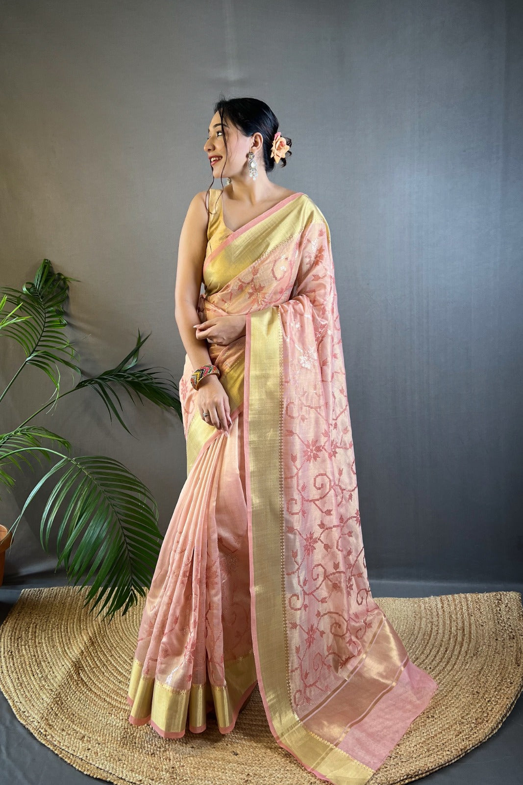 Beautiful Party Wear Zari Tissue With Sequen Work Saree