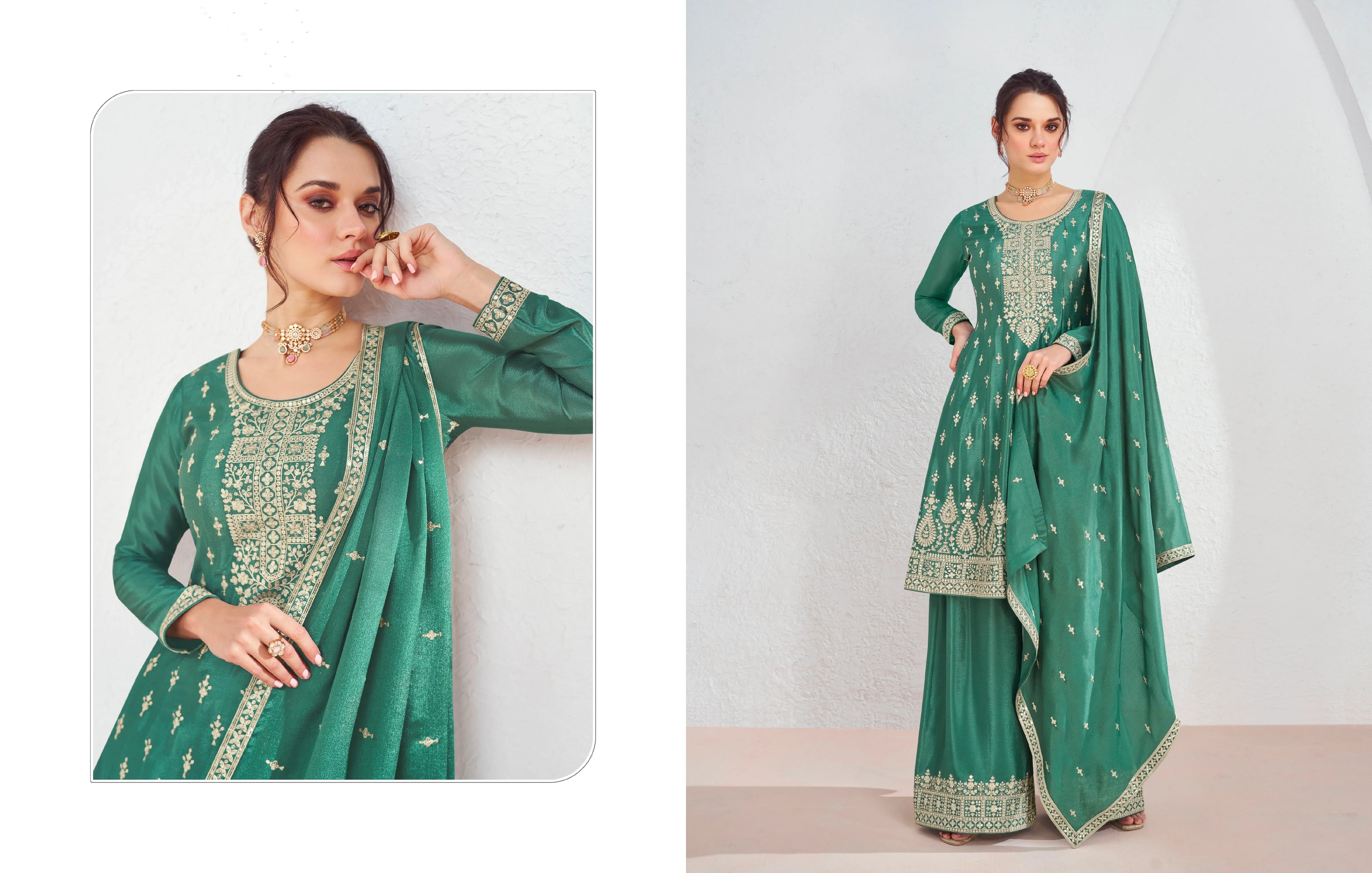 Designer Occasion Wear Latest Premium Chinnon Silk Anarkali Style Salwar Suit