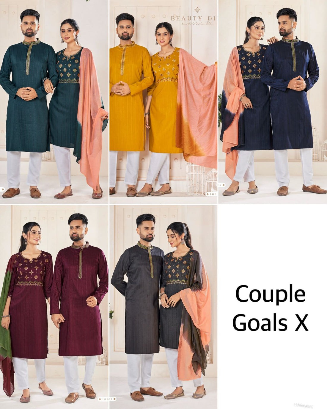 Festival Couple combo of Kurta with Pajama & Kurti with Pants & Dupatta Couple Goal X