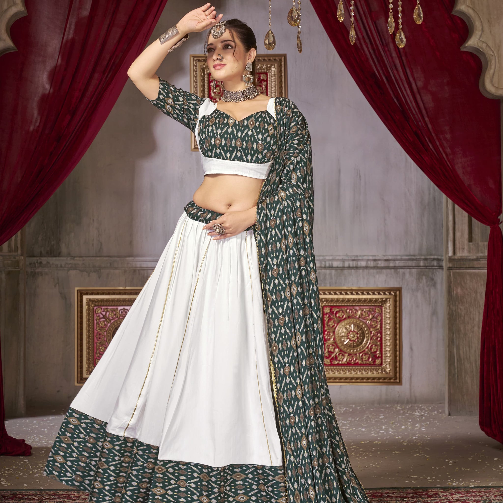 Traditional occasion Cotton Print Ikkat Lehenga Choli