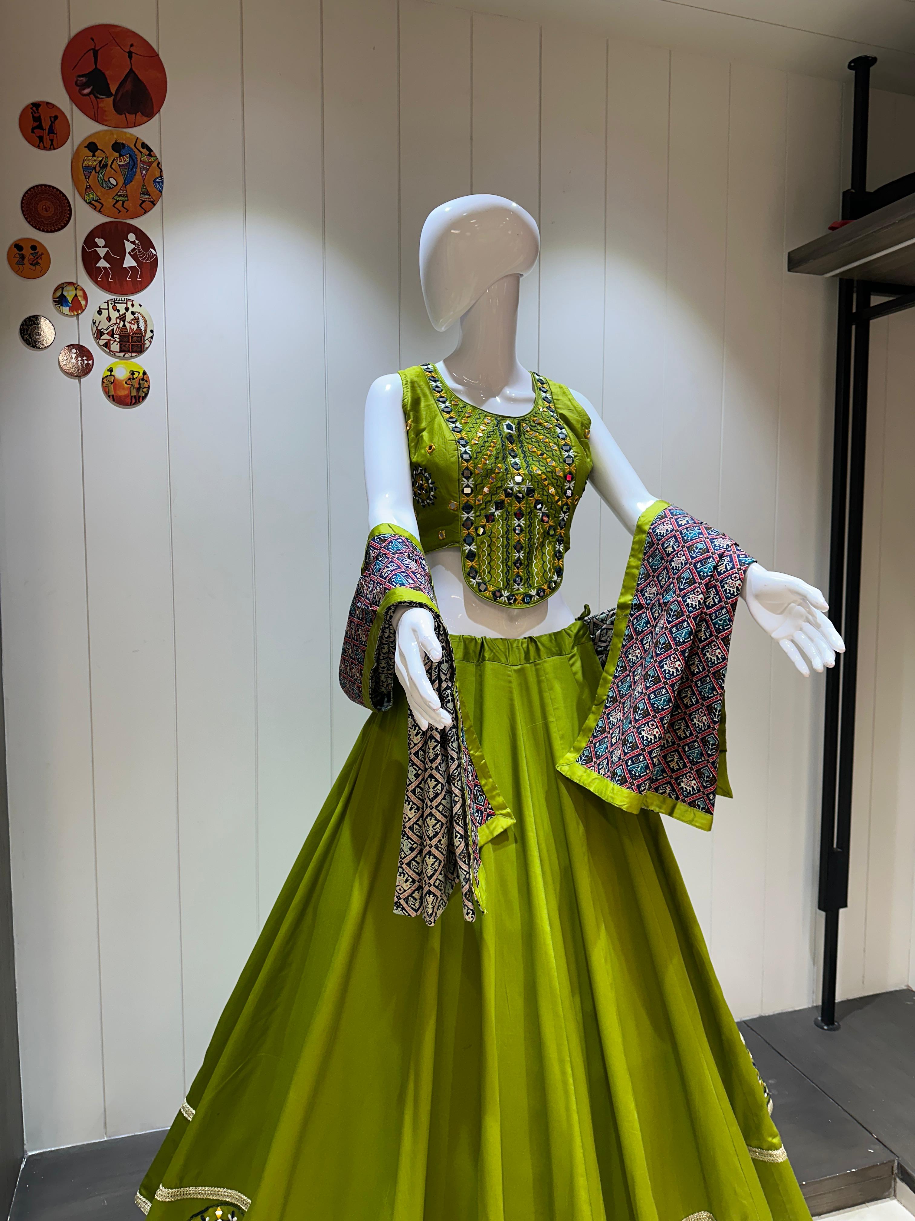 Handwork chaniya choli in green