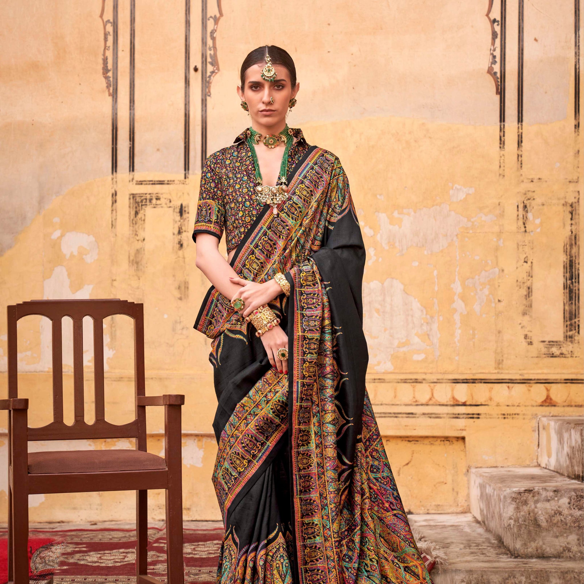 Black & Multicolor Patola Silk Saree