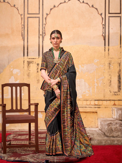 Black &amp; Multicolor Patola Silk Saree