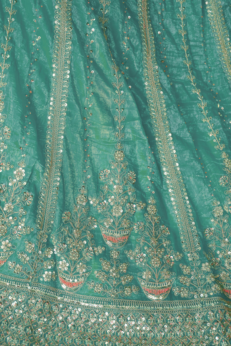 4-meter flair of sky blue bridal lehenga in zari silk – full volume skirt

