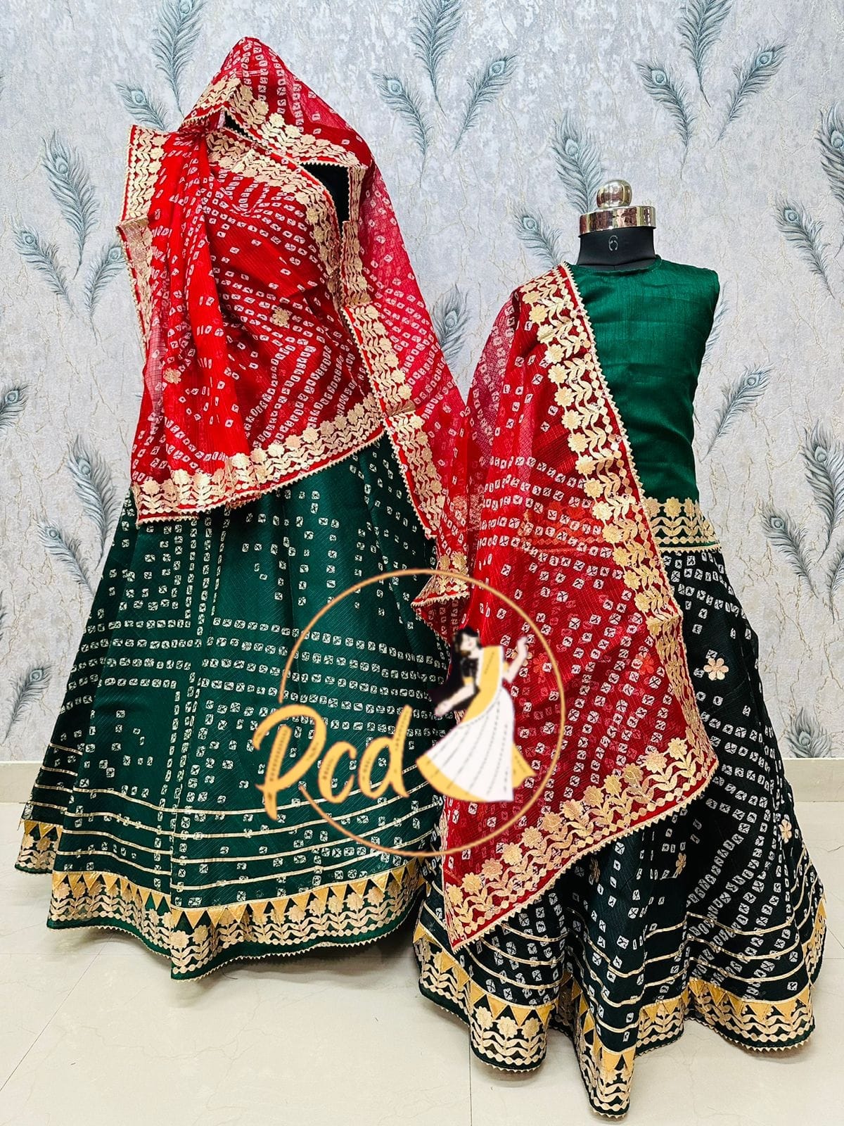 Rajasthani Traditional Combo Mother daughter Bhandhej Kotta Doriya Lehenga Chunni