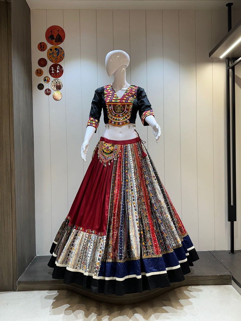 Navratri chaniya choli with original handwork in maroon and navy