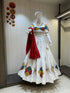 White Jaam Cotton Mirror Work Chaniya Choli with Red Dupatta

