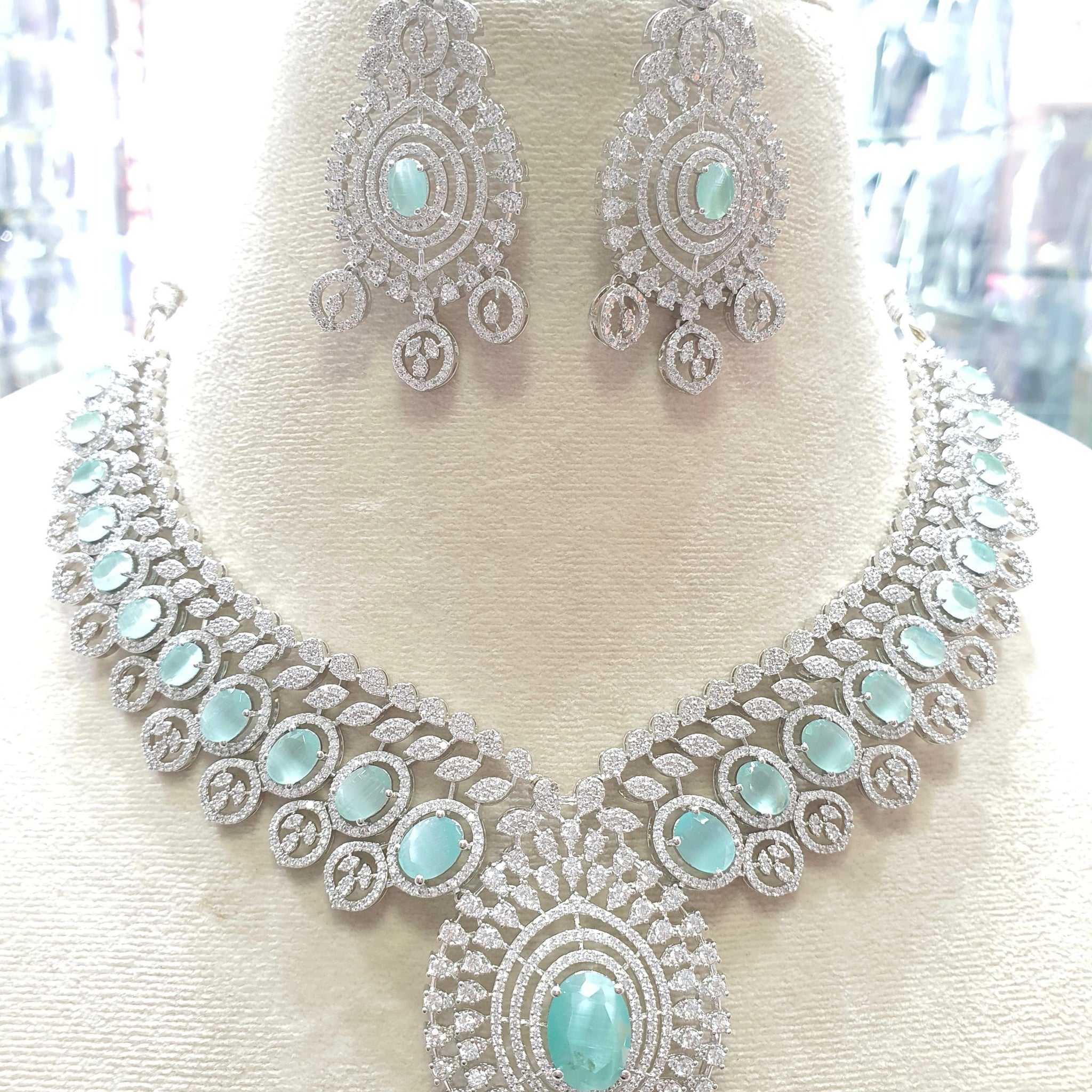 Mint green bridal necklace set with earrings