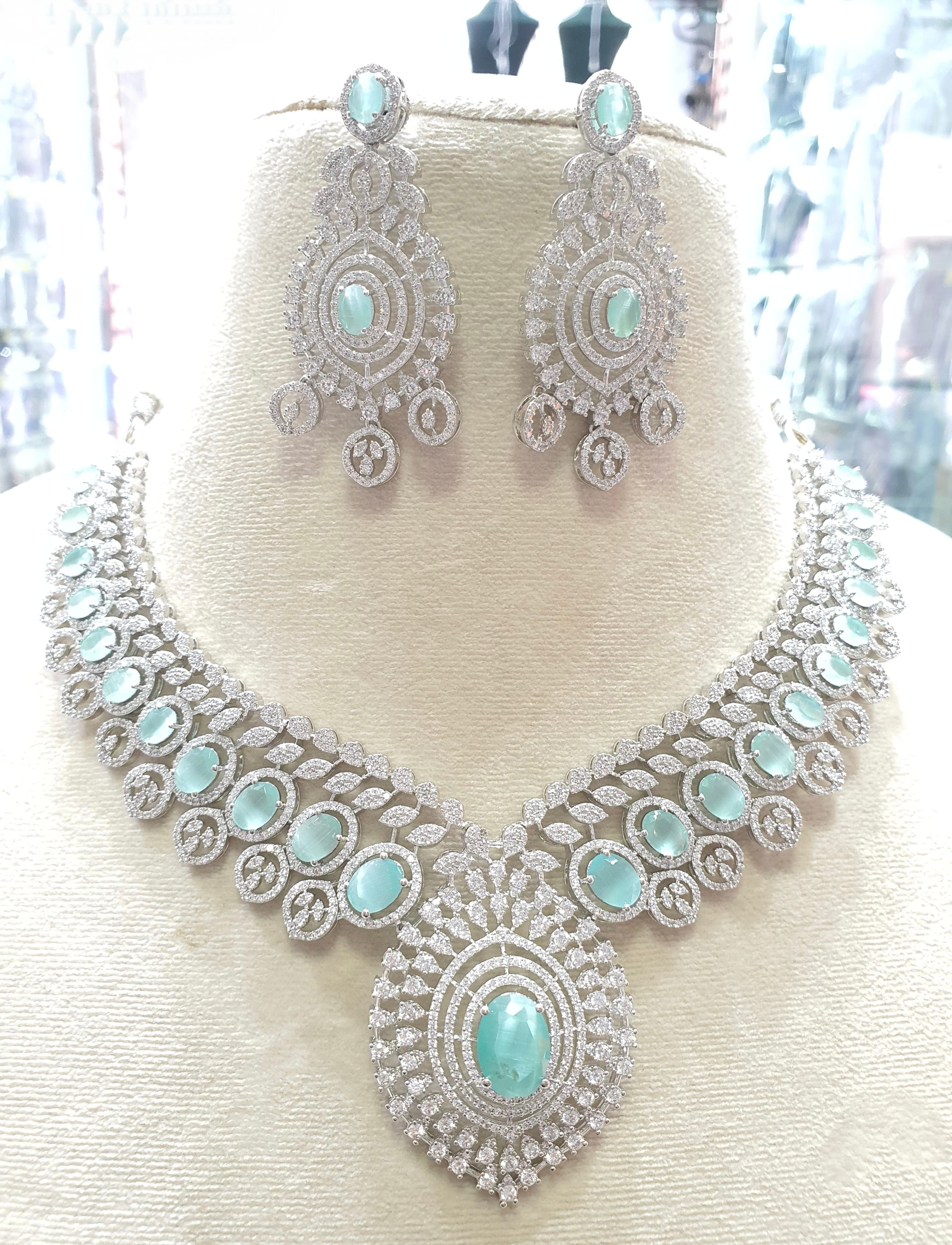 Mint green bridal necklace set with earrings