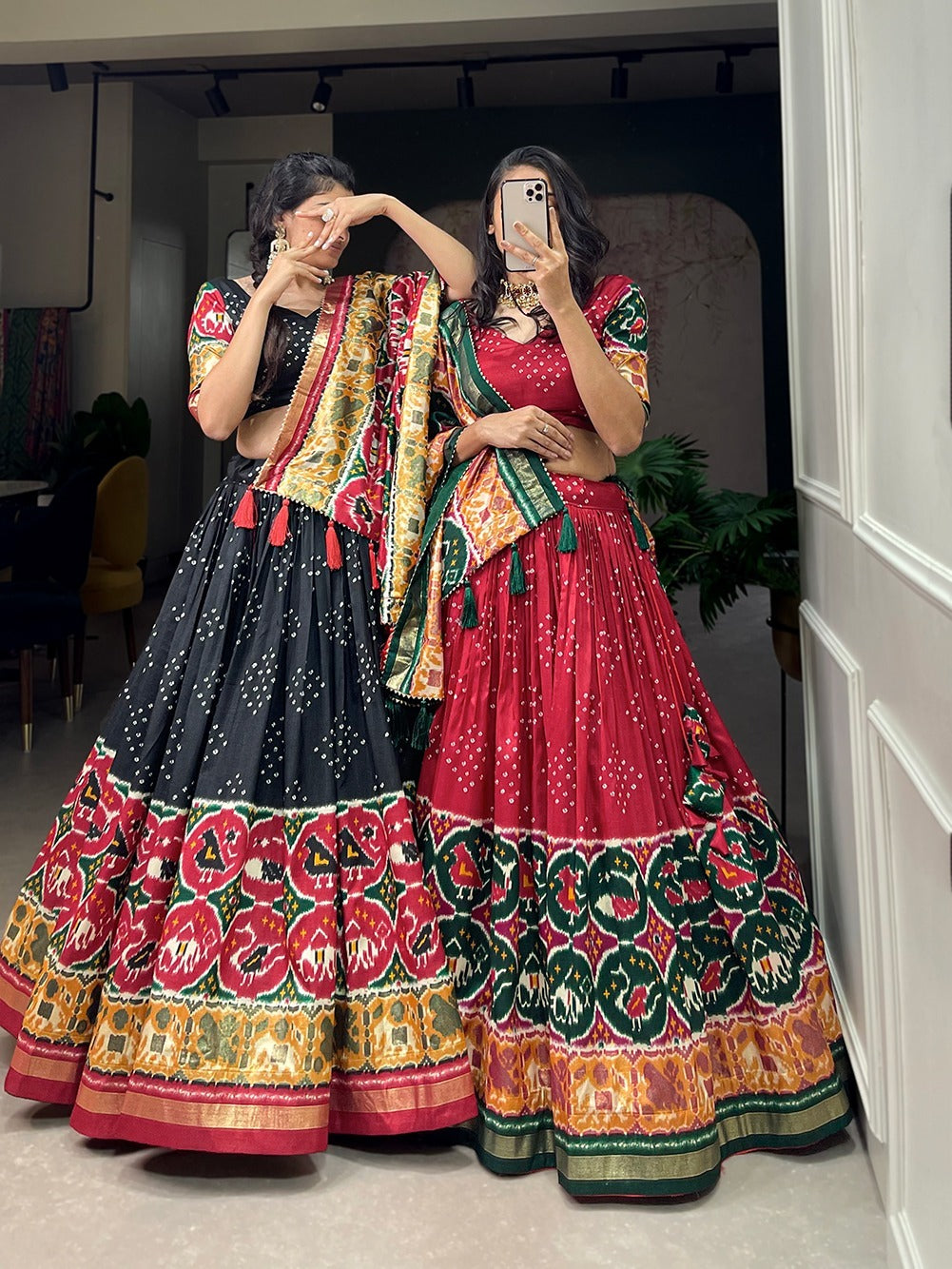 Beautiful Designer Pure Tussar Silk Patola Print Lehenga Choli