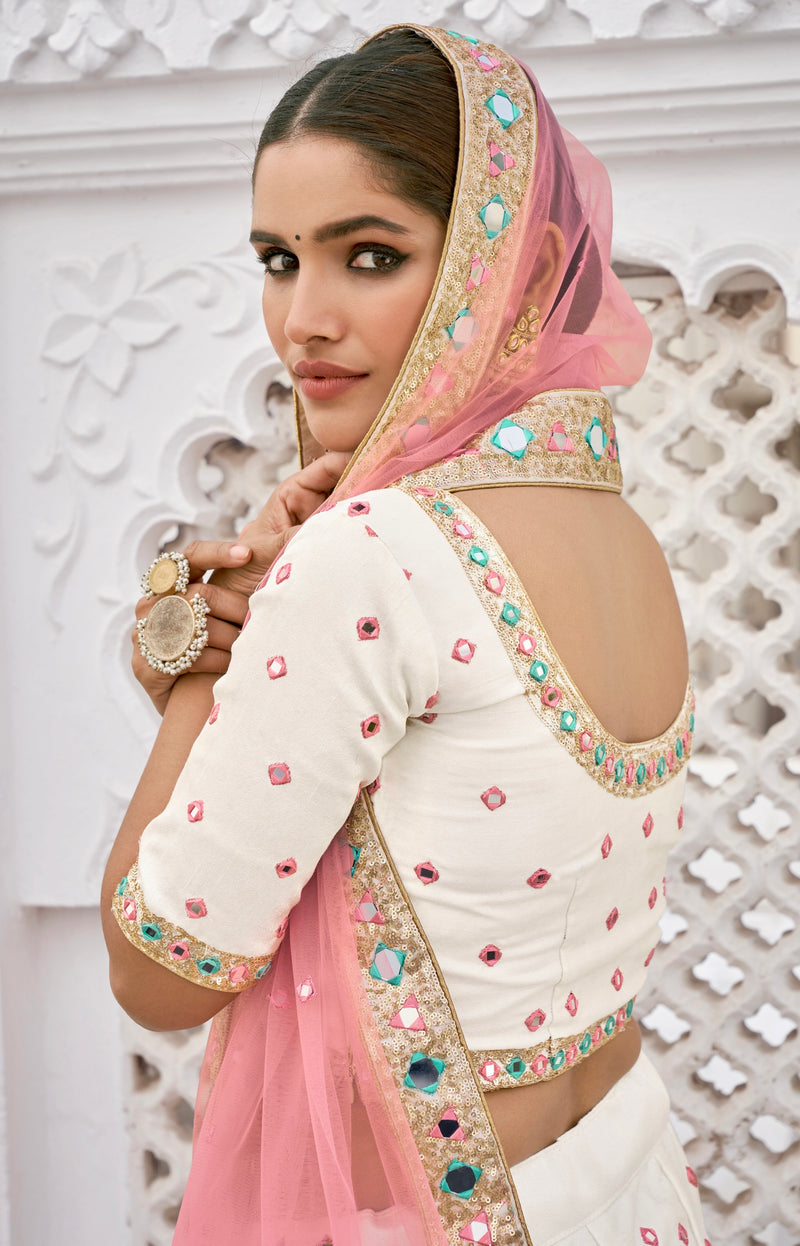 Elegant mirror lehenga choli set for wedding or festive occasion

