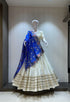 Cream chaniya choli with royal blue dupatta

