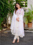 White Georgette Kurti Set with Floral Embroidery & Dupatta