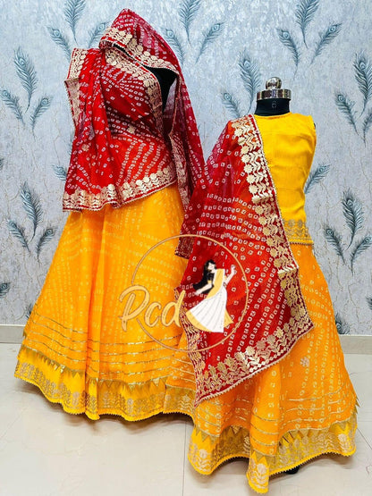 Rajasthani Traditional Combo Mother daughter Bhandhej Kotta Doriya Lehenga Chunni - Anant Exports