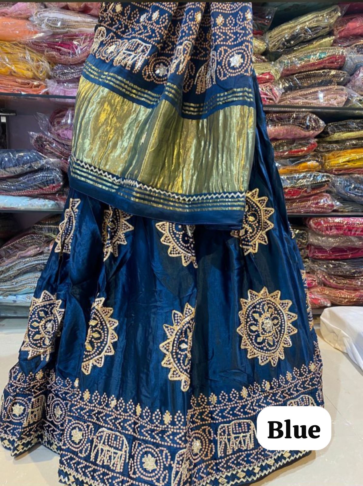 Blue Pure Modal Gajji Silk Rajsthani Lehenga Choli ##color## Gharchola Lehenga Choli with premium fabric and embroidery