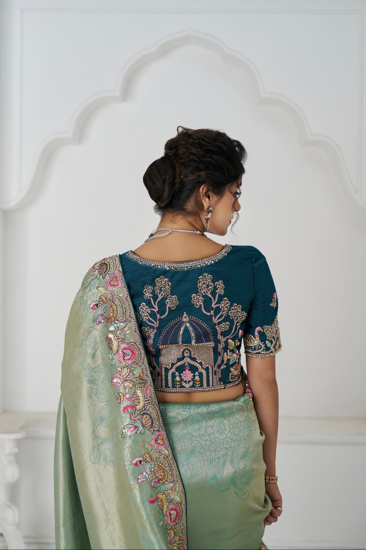 Party wear saree in green Dola viscose silk

