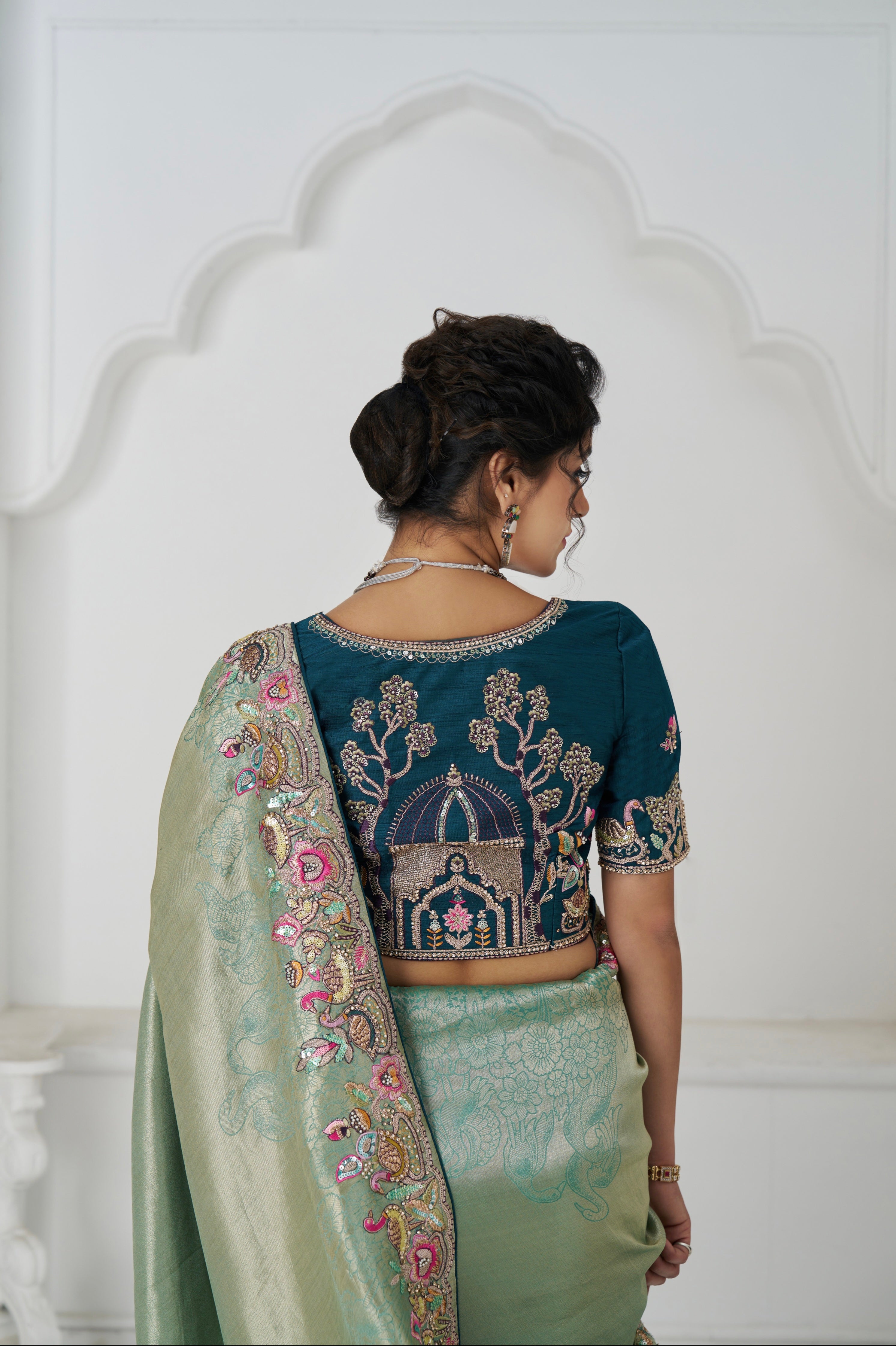 Party wear saree in green Dola viscose silk

