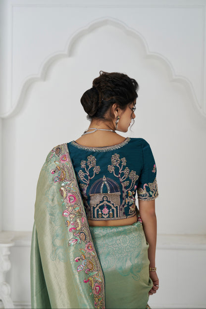 Party wear saree in green Dola viscose silk

