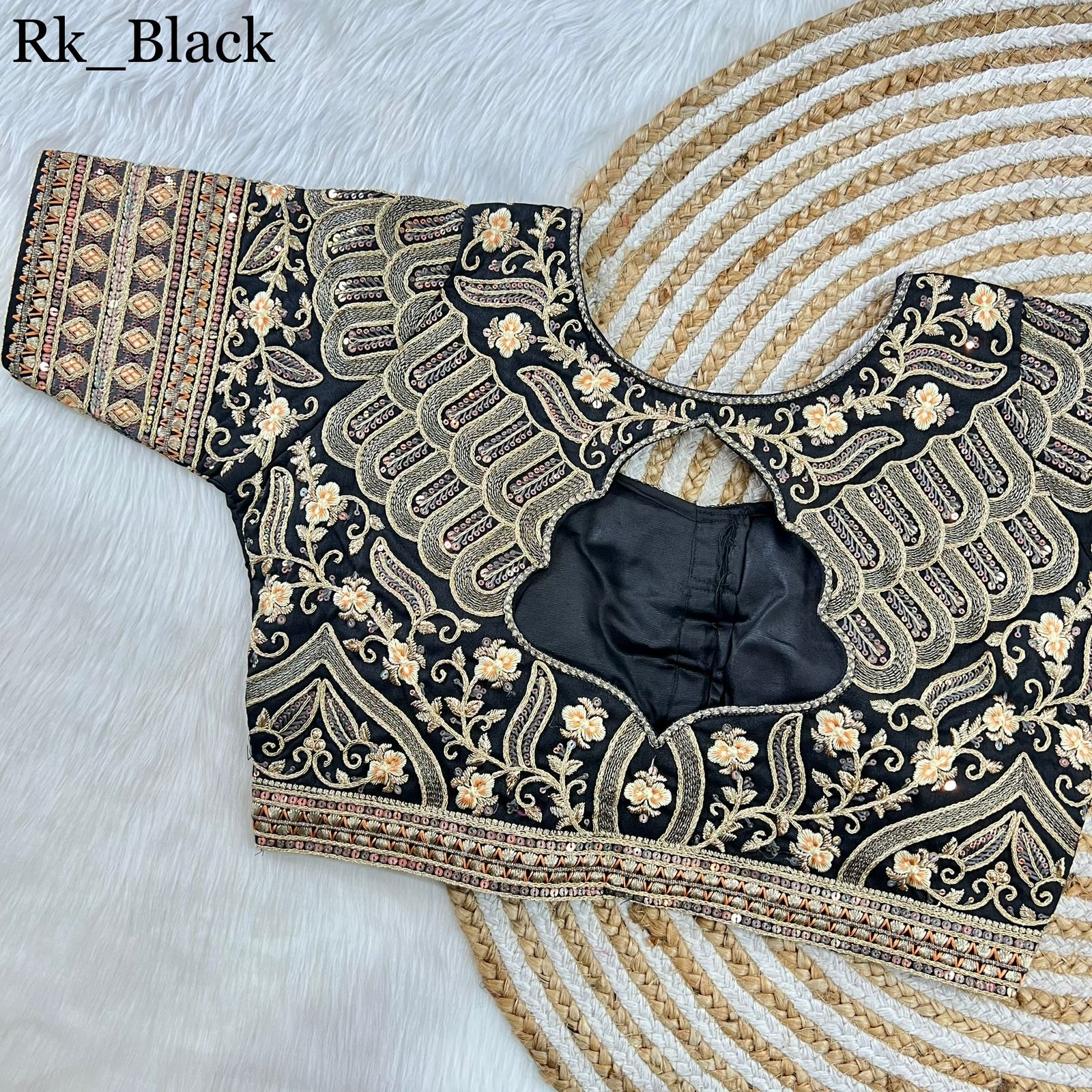 Part Wear Gold Jari With Rainbow 4 Sequence Heavy Embroidery Work Blouse