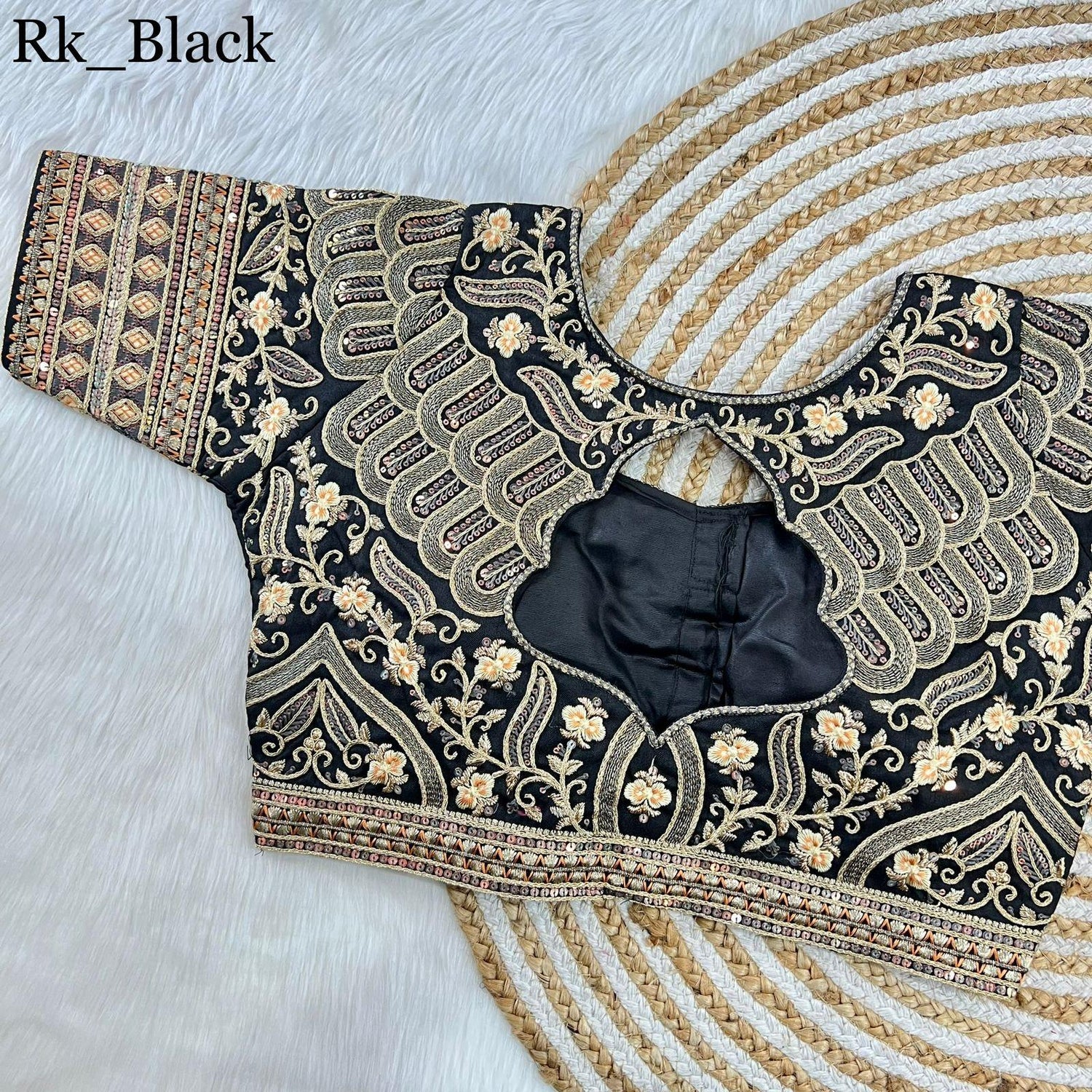 Part Wear Gold Jari With Rainbow 4 Sequence Heavy Embroidery Work Blouse - Anant Exports