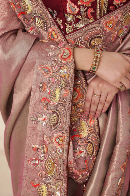 Elegant Dola silk saree in pink for festivals