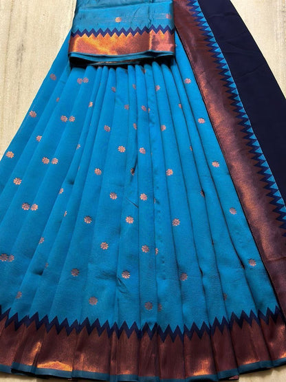 Beautiful Kanjiveram Silk Pure Zari HALF Saree with Blouse Along With Dupptta - Anant Exports