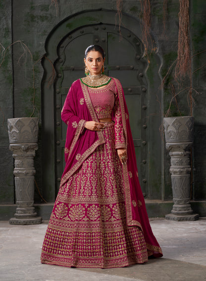 Pink Bridal Lehenga Choli in Premium Georgette &amp; Zarkan Embellishments