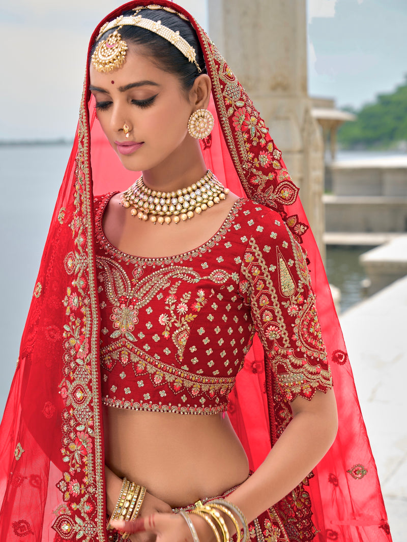 Red Bridal Lehenga with Khatli Embroidery and Heavy Work