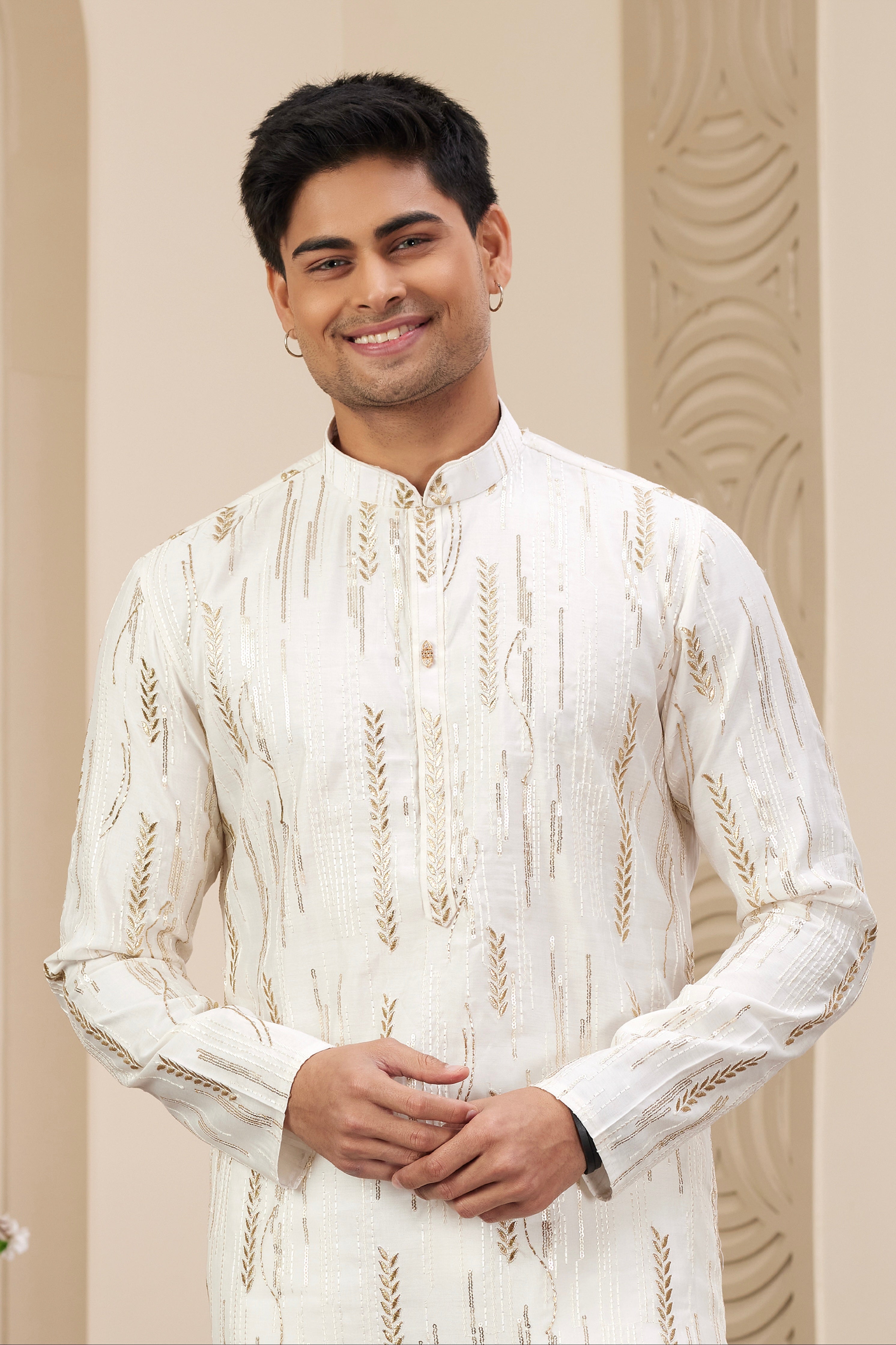 Embroidered white kurta pajama for weddings