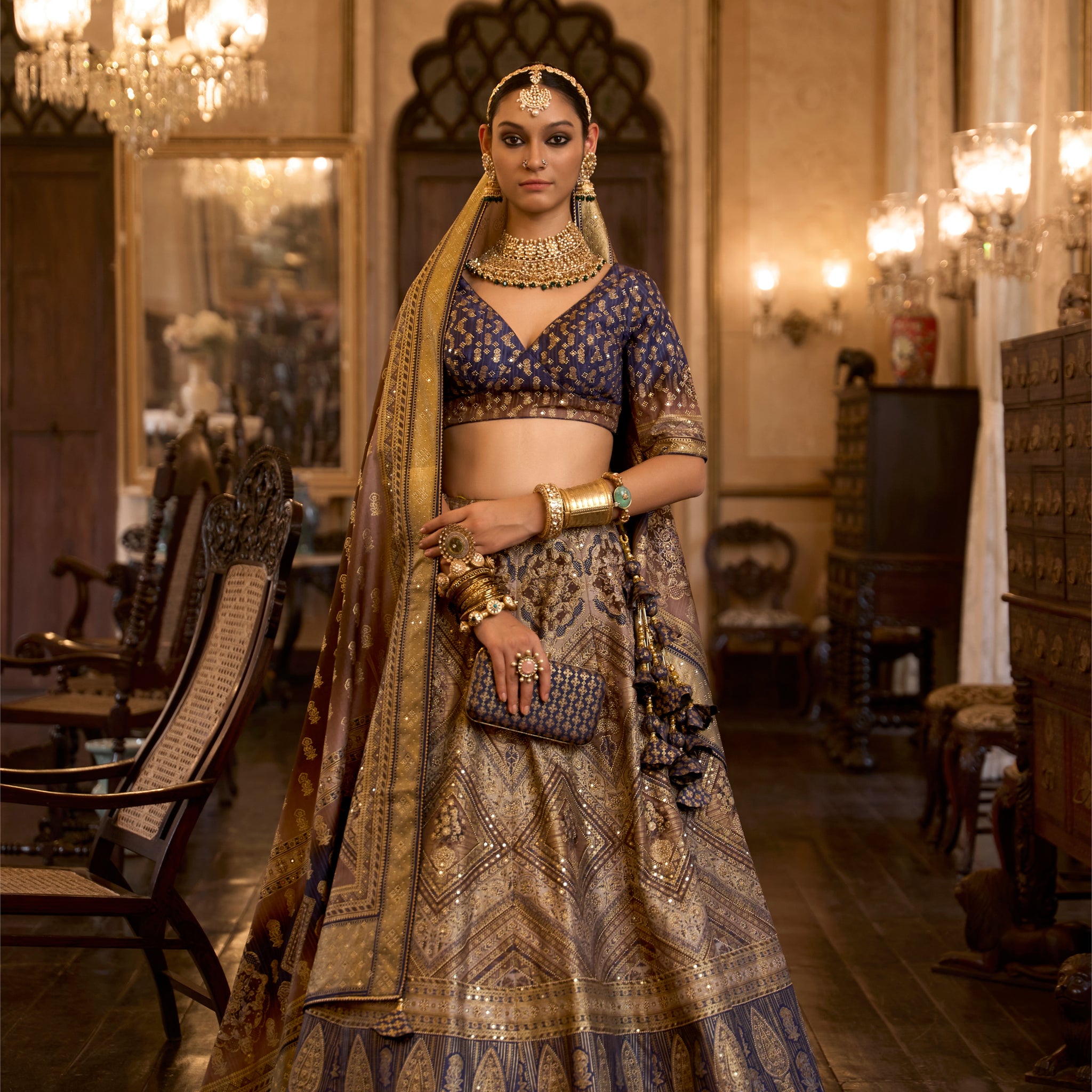 Exquisite Rajwadi Silk Wedding Lehenga Choli with Mirror Work