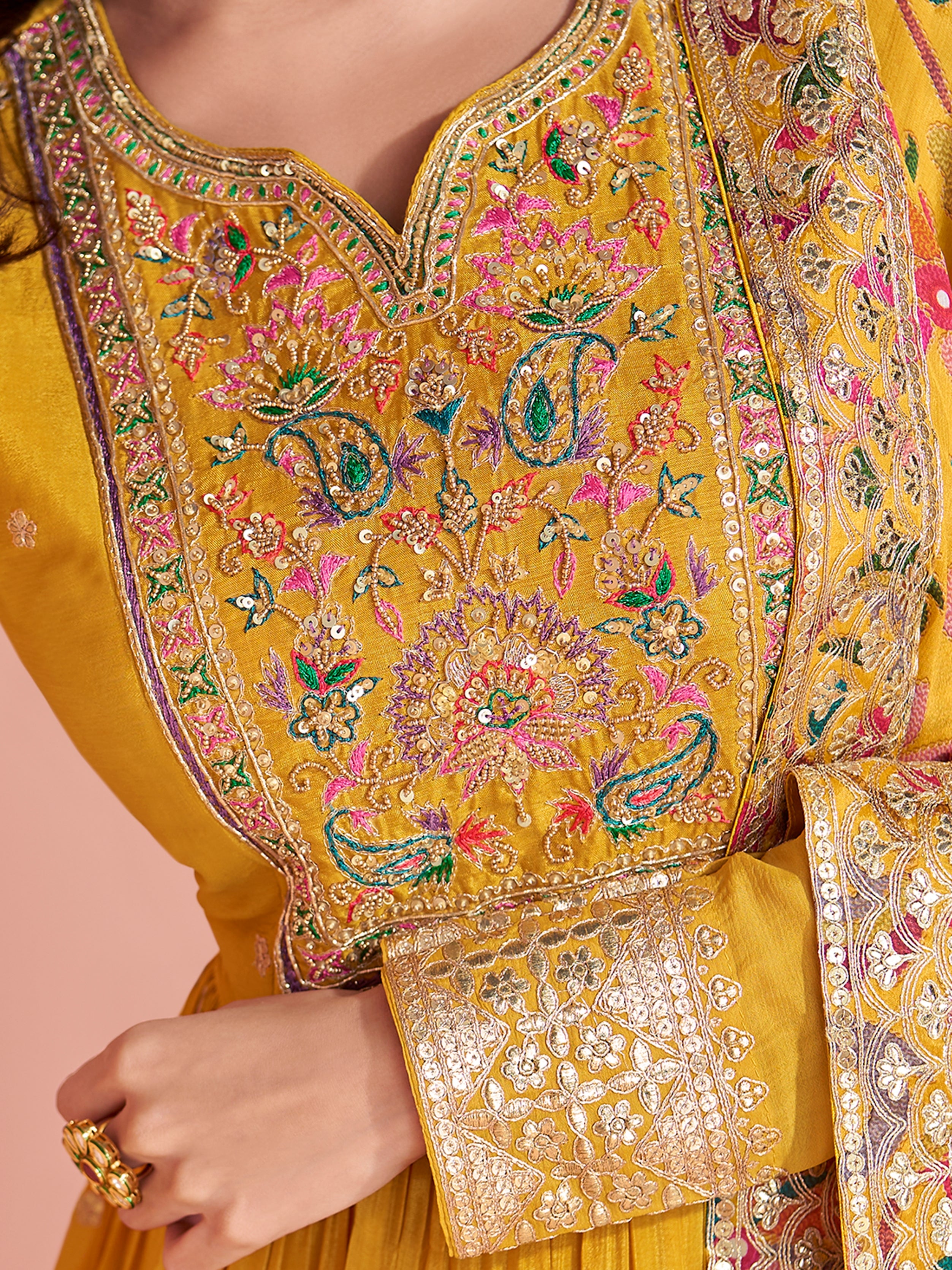 Mustard Yellow Heavy Embroidered Anarkali Gown