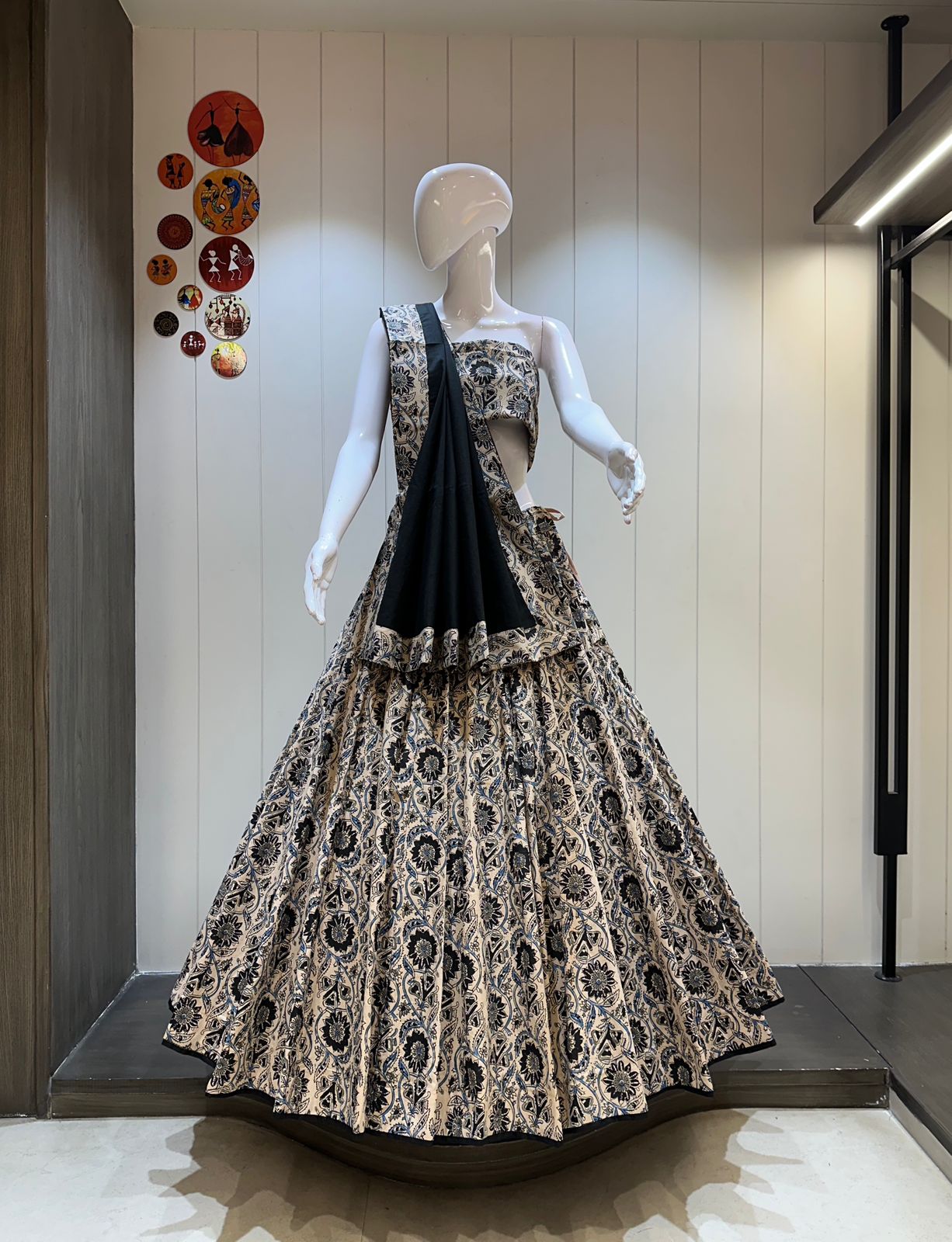 Black & Beige Cotton Chaniya Choli for Garba and Navratri Festival

