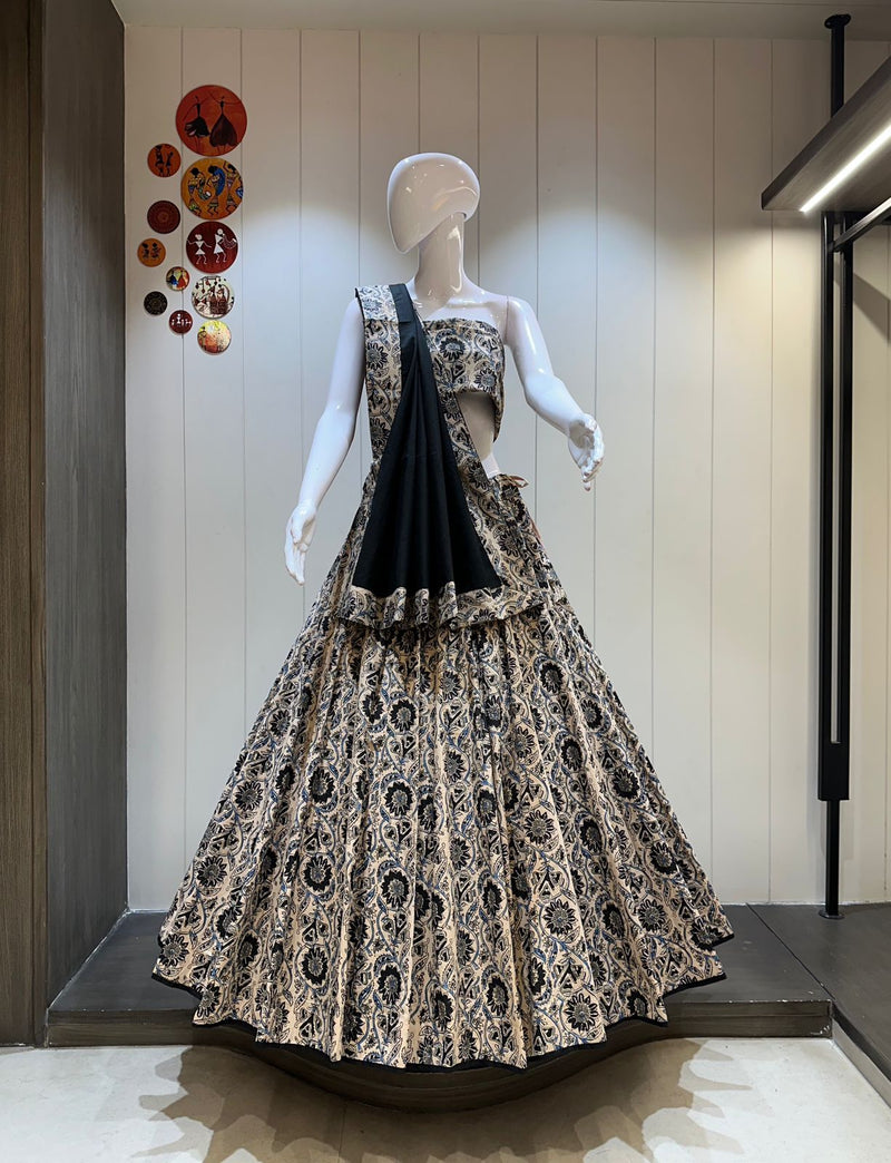 Black & Beige Cotton Chaniya Choli for Garba and Navratri Festival

