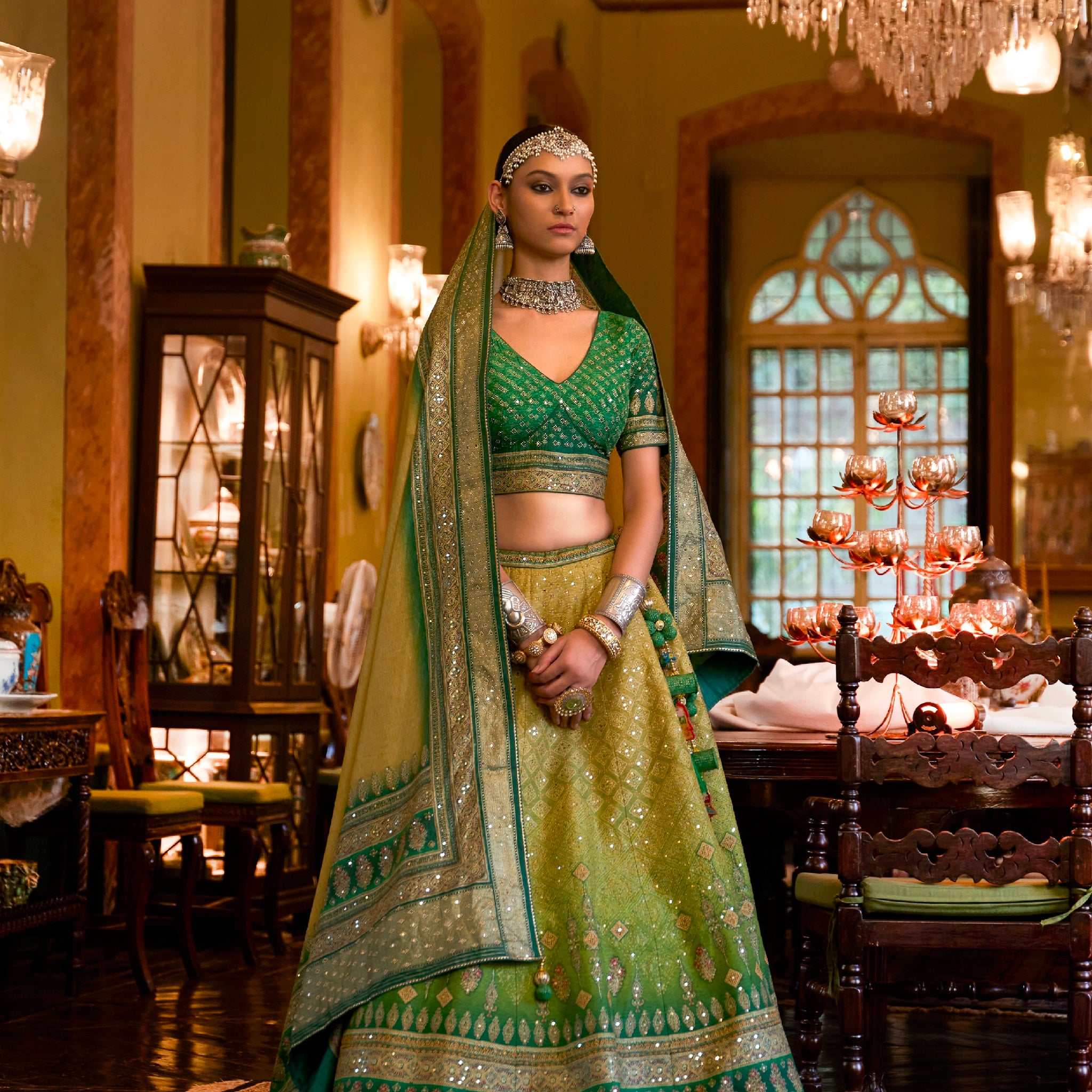 Elegant Bridal Lehenga Choli - Smooth Silk & Mirror Embellishments