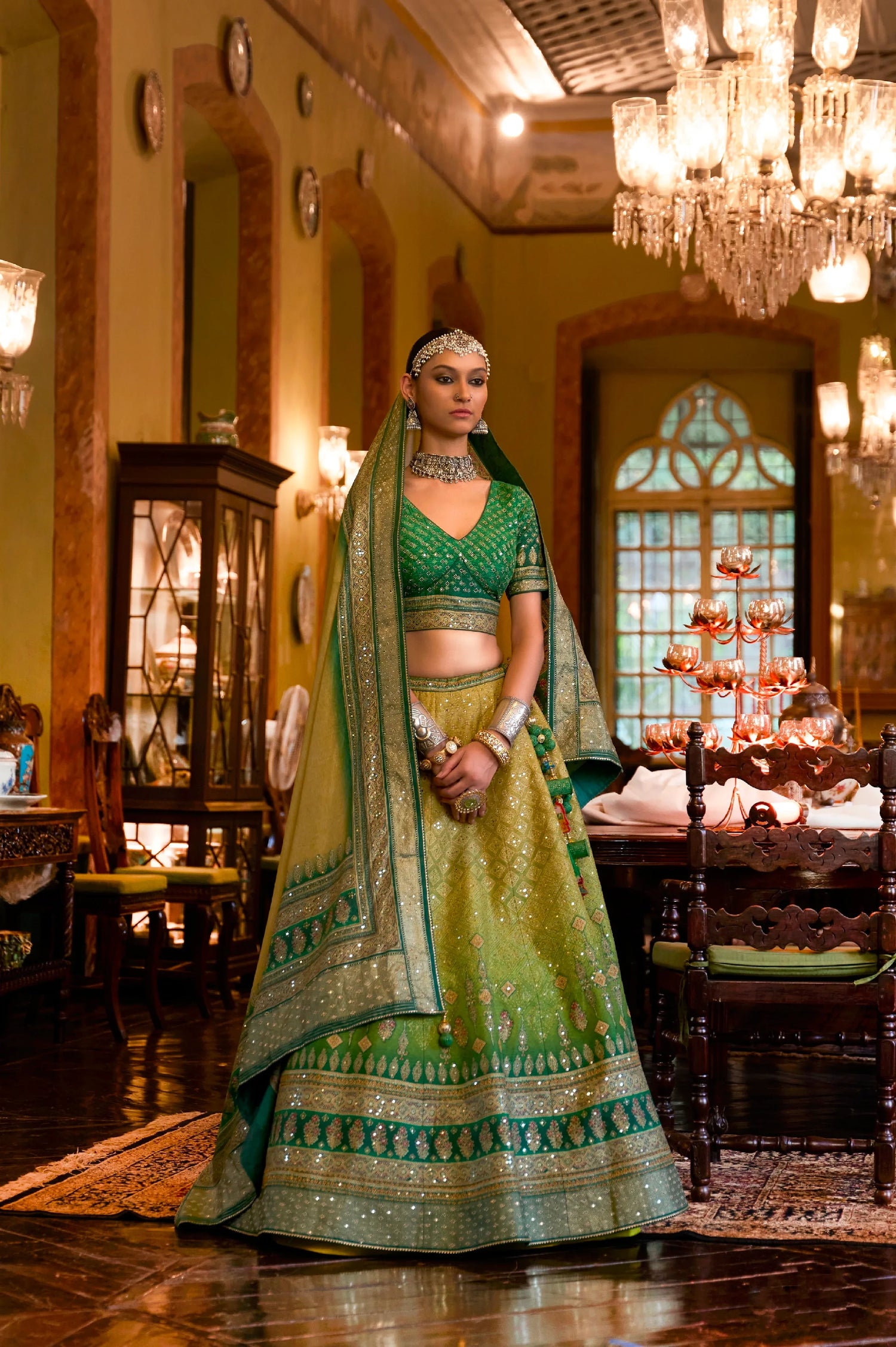 Elegant Bridal Lehenga Choli - Smooth Silk &amp; Mirror Embellishments