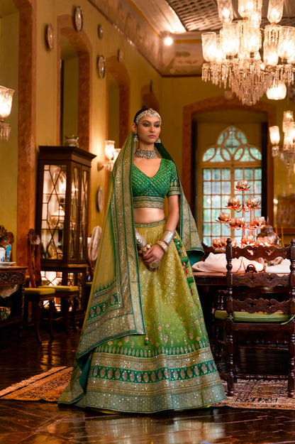 Elegant Bridal Lehenga Choli - Smooth Silk &amp; Mirror Embellishments
