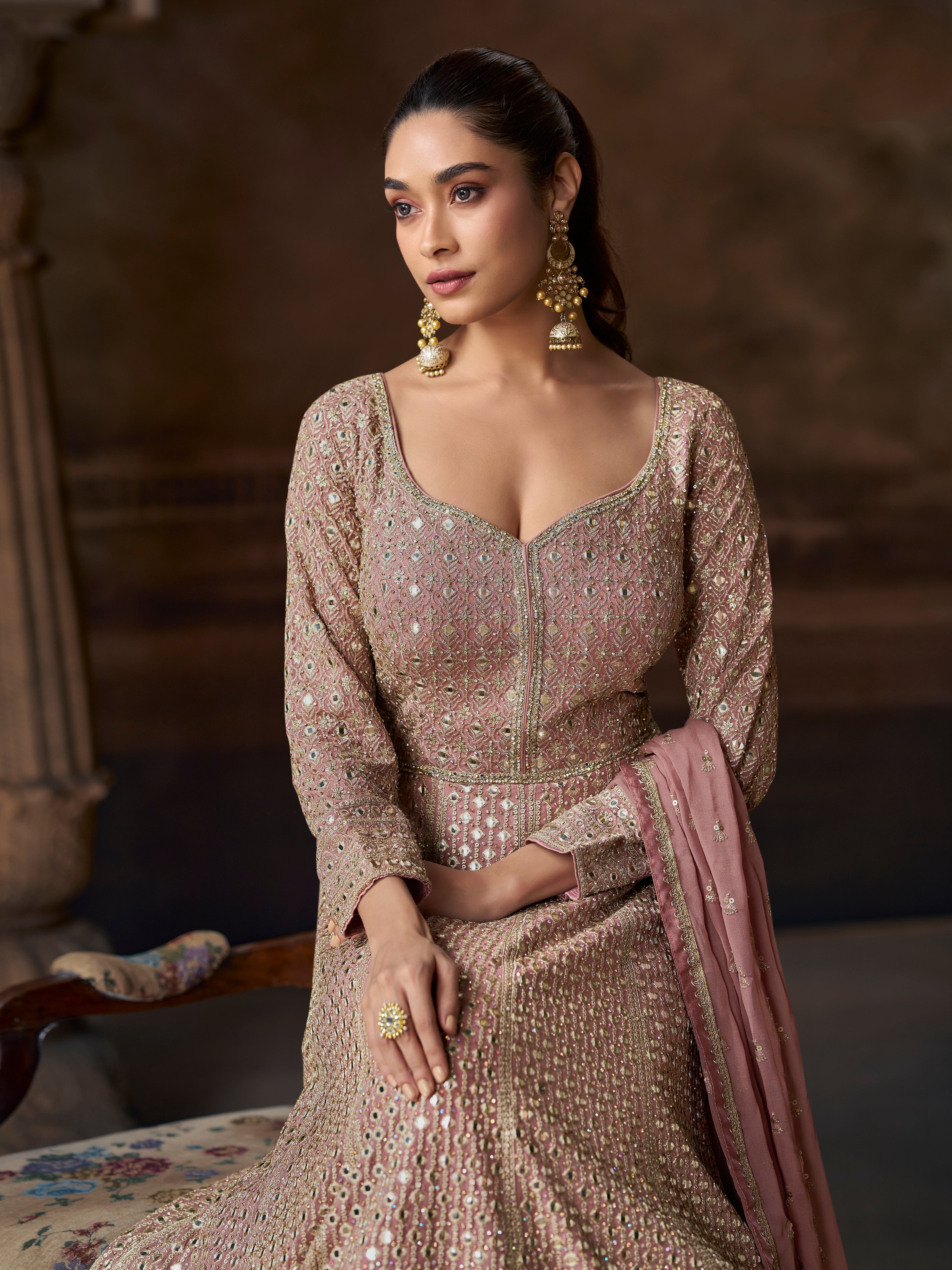Blush Pink Heavy Embroidered Anarkali Suit