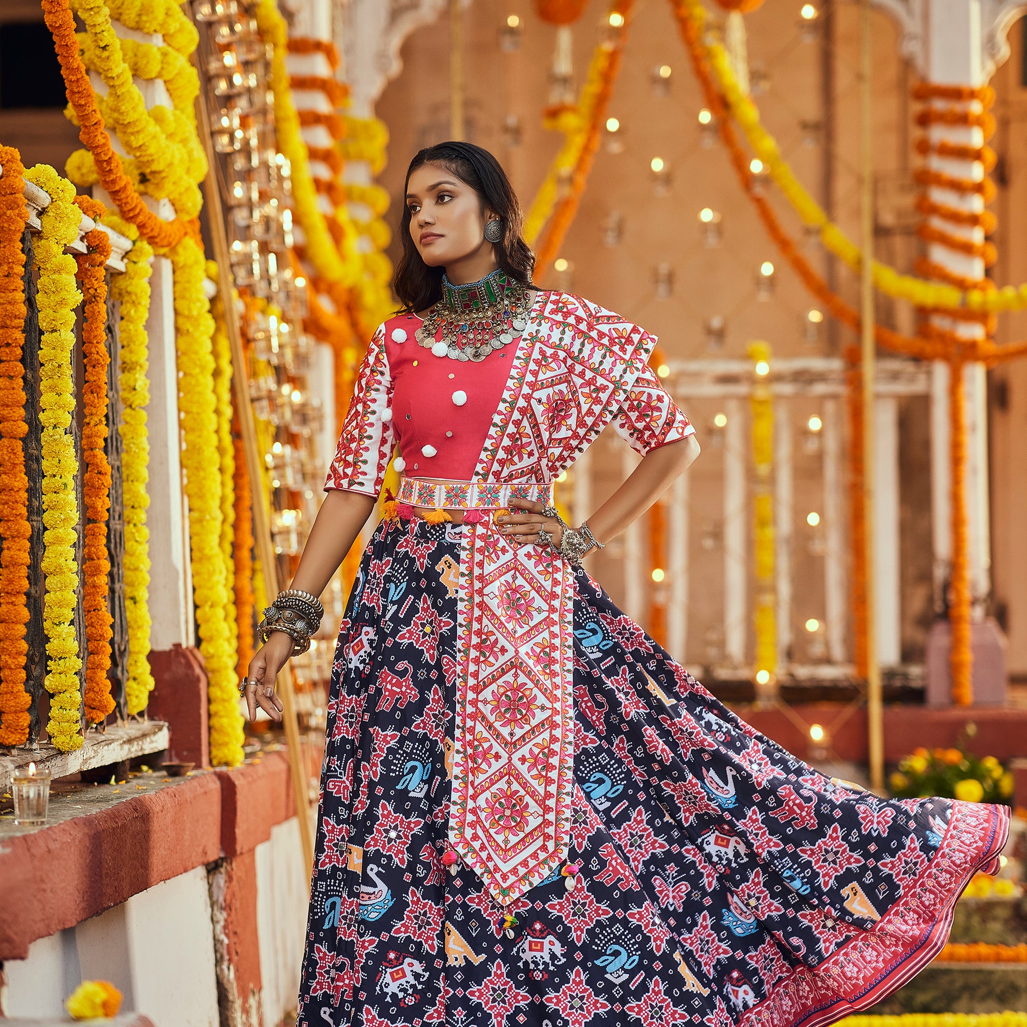 Black multicolor chaniya choli for navratri
