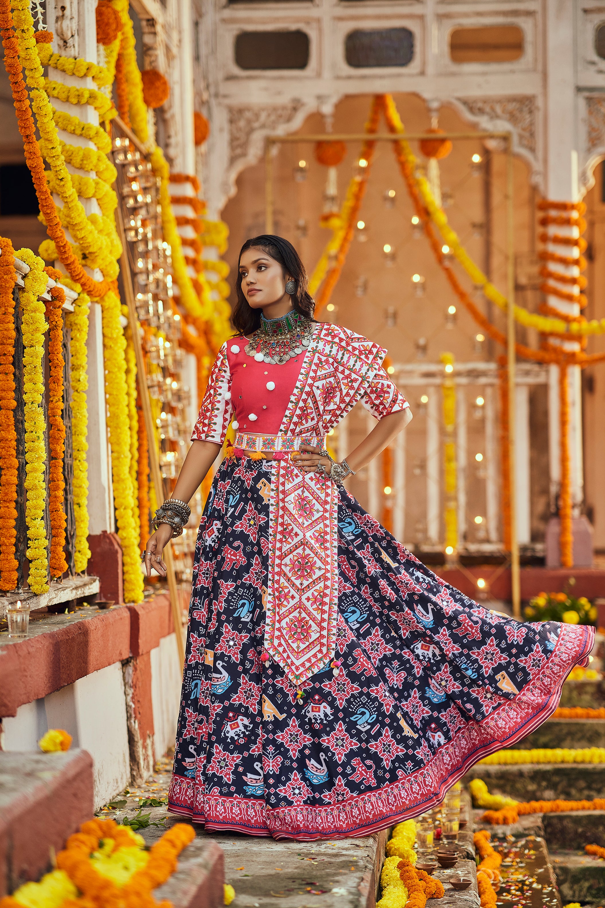 Black multicolor chaniya choli for navratri