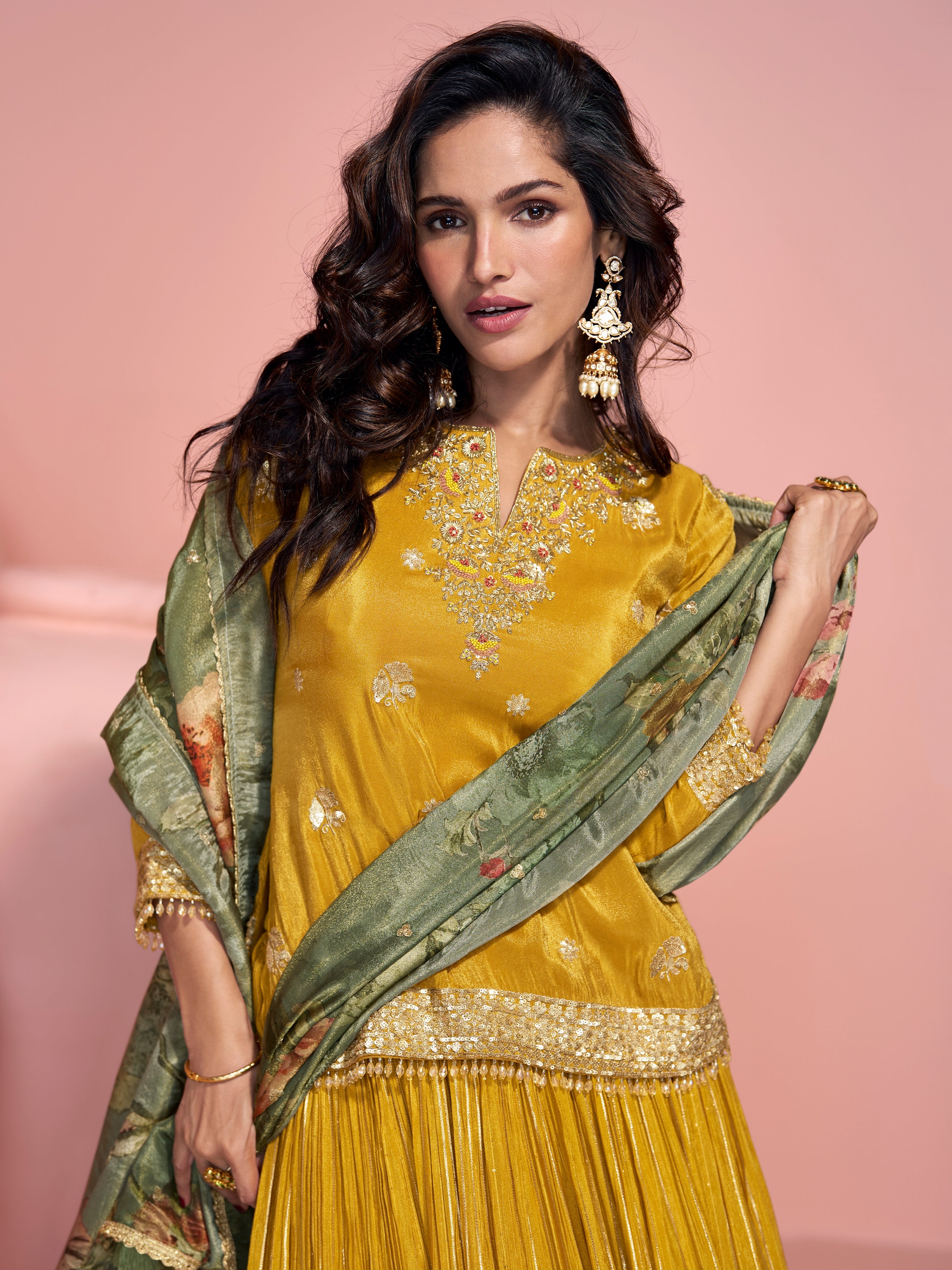 Mustard Yellow Peplum Style Anarkali Suit