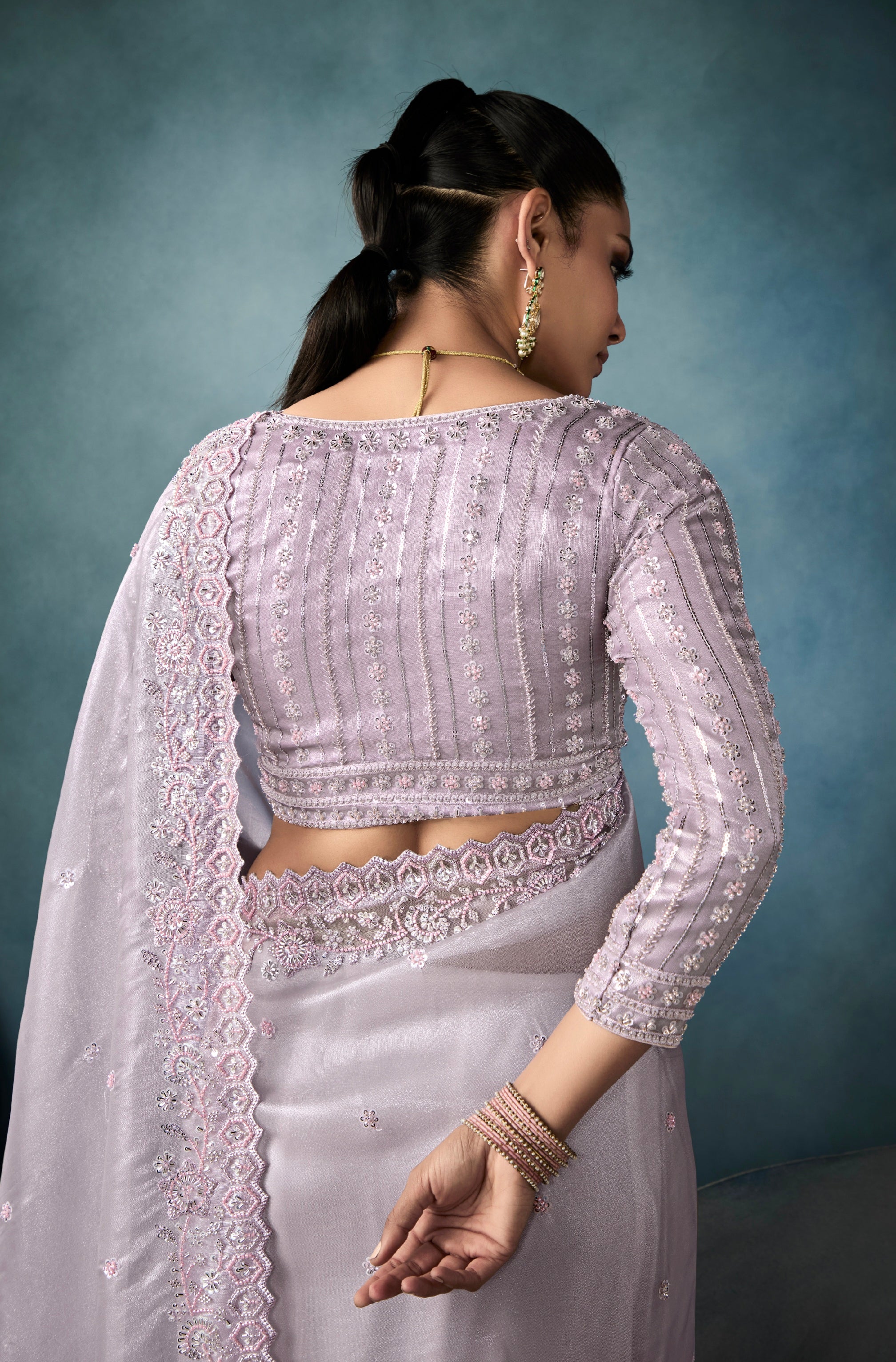 Elegant Lavender Tissue Saree with Embroidery