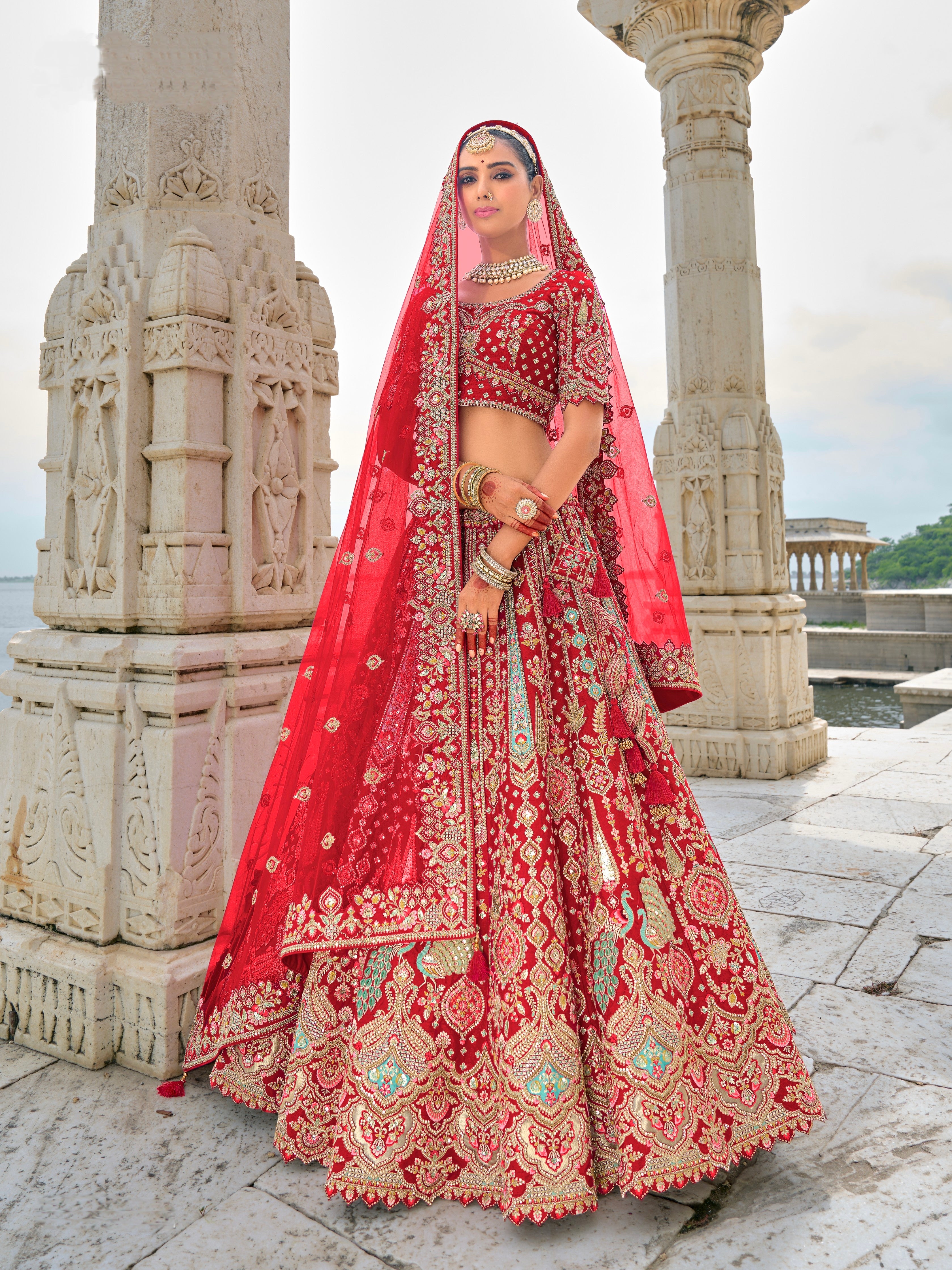 Red Bridal Lehenga with Khatli Embroidery and Heavy Work