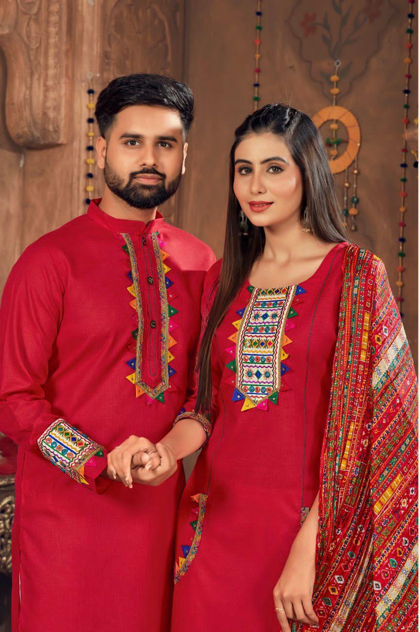 Navratri Special Couple combo of Kurta with Pajama &amp; Kurti with Pants &amp; Dupatta Dress - Anant Exports