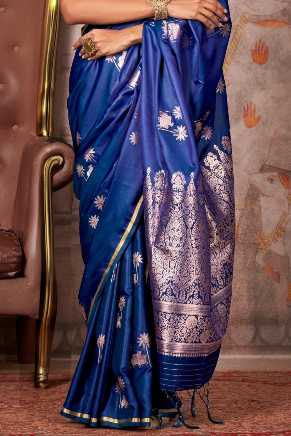 Royal Blue Pure Satin Handloom Weaving Saree ##color## Satin Handloom Weaving Saree with premium fabric and embroidery