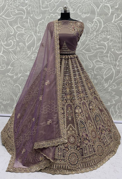 Purple Pure Soft Heavy Net Sequins Embroidery Work Bridal Lehenga 