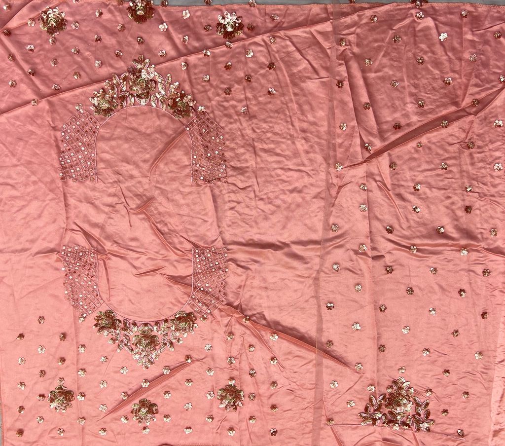 Peach Pink Pure Soft Heavy Net Sequins Embroidery Work Bridal Lehenga 