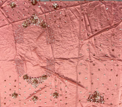 Peach Pink Pure Soft Heavy Net Sequins Embroidery Work Bridal Lehenga 