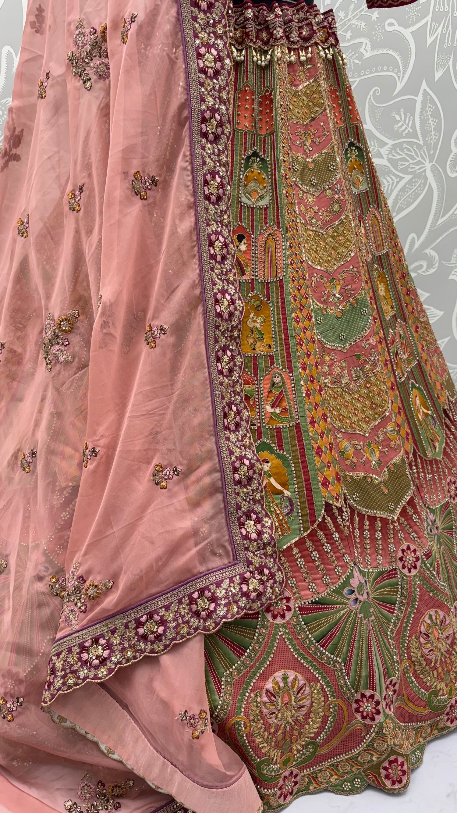 Multi Colour Pure Slub Silk Premium Dori Embroidery Sequins &amp; Diamond Work Bridal Lehenga Choli